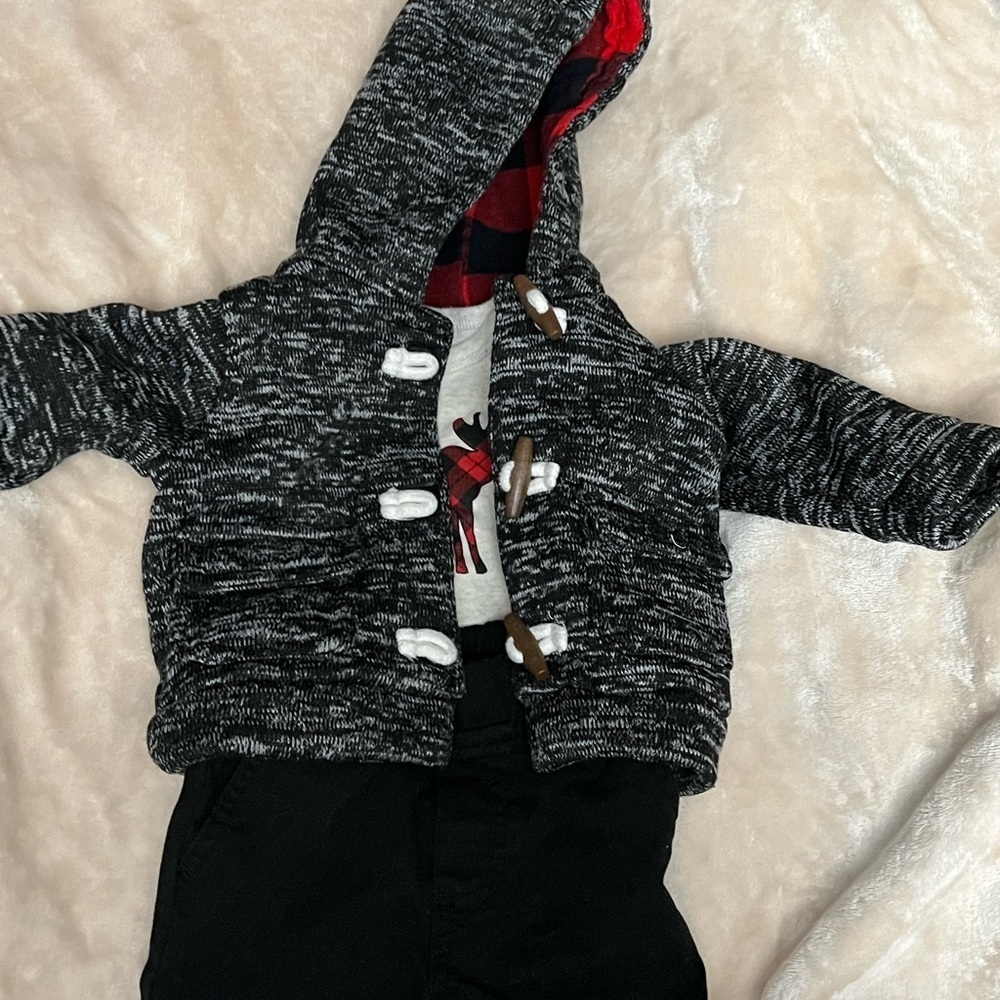 Red Black Plaid Moose Outfit Warm Jacket Pants Onesie Boys 6 months Holiday - Picture 4 of 9